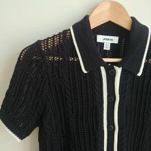 NEW WITH TAGS Jason Wu loose knit short sleeve button up sweater top Medium